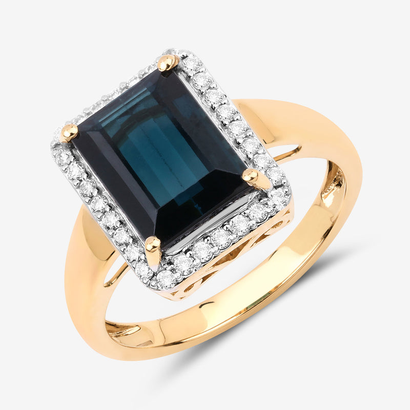 3.81 Carat Genuine Green Tourmaline and White Diamond 14K Yellow Gold Ring