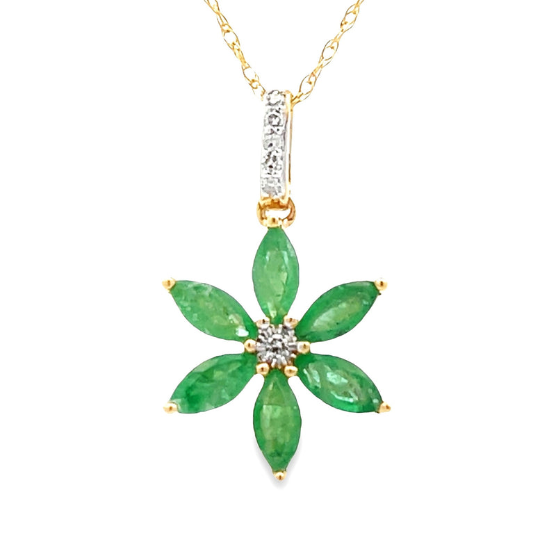 .25ct Emerald Diamond Flower Pendant 14KT Yellow Gold