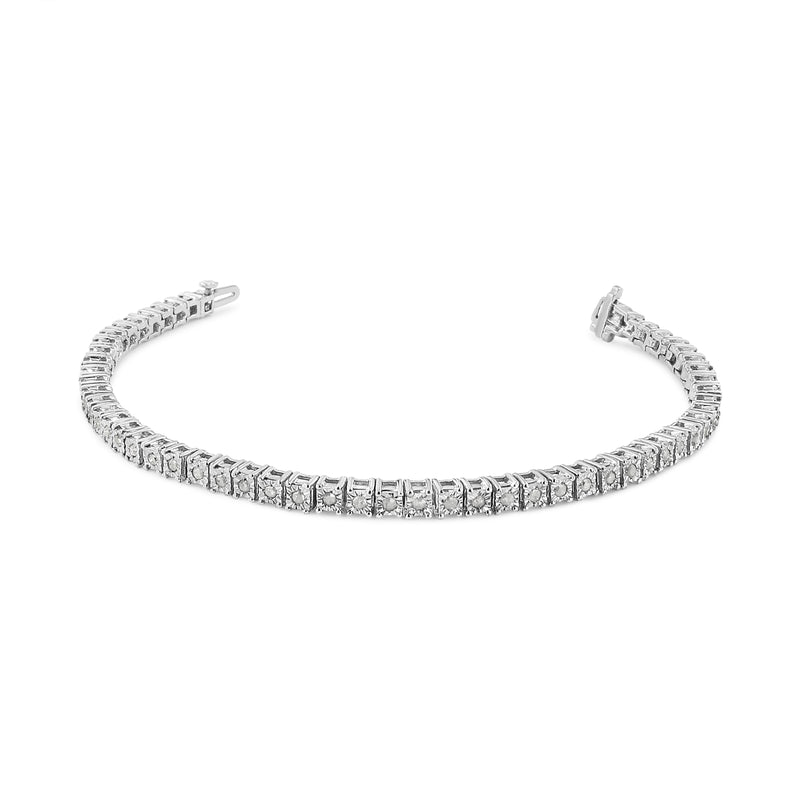 .925 Sterling Silver 1.0 Cttw Diamond Square Frame Miracle-Set Tennis Bracelet (I-J Color, I3 Clarity) - 7"