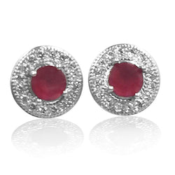 Pink Cubic Zirconia Silvertone Halo Stud Earrings