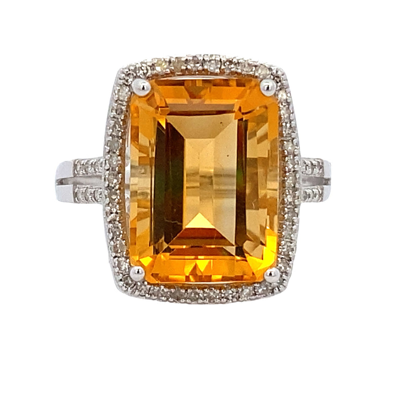 Natural 4.42ct Citrine Diamond Ring 14KT White Gold