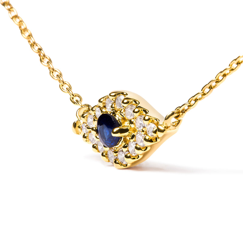 10K Yellow Gold Blue Sapphire and Diamond Accented Evil Eye 18" Inch Pendant Necklace (H-I Color, I1-I2 Clarity)