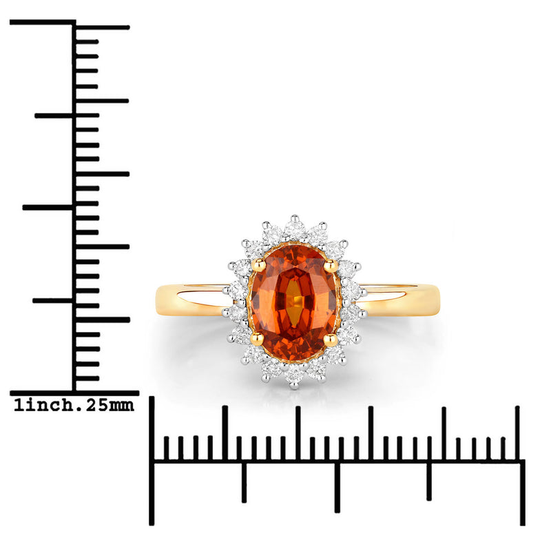 1.87 Carat Genuine Spessartite Garnet and White Diamond 14K Yellow Gold Ring