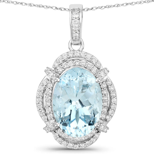 5.42 Carat Genuine Aquamarine and White Diamond 14K White Gold Pendant