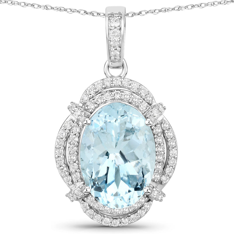 5.42 Carat Genuine Aquamarine and White Diamond 14K White Gold Pendant