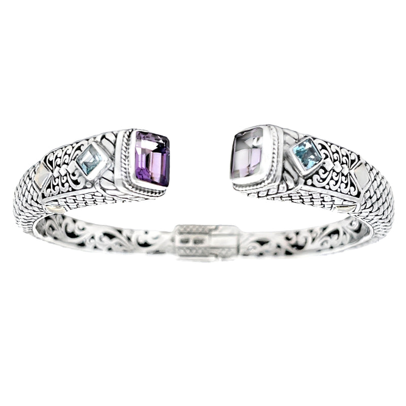 Amethyst Bangle Bracelet Sterling Silver 18KT Gold