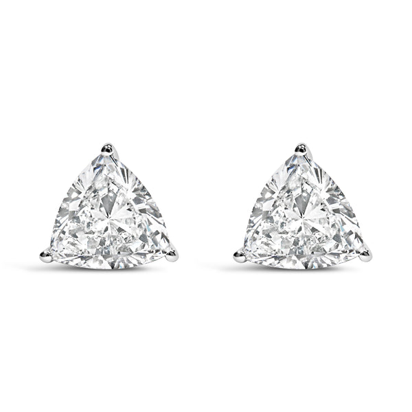 14K White Gold 1.0 Cttw Trillion Cut Lab Grown Diamond 3-Prong Classic Solitaire Stud Earrings (F-G Color, VS2-SI1 Clarity)