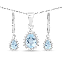 2.00 Carat Genuine Blue Topaz and White Topaz .925 Sterling Silver Jewelry Set