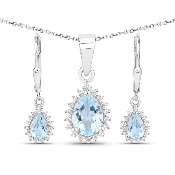 2.00 Carat Genuine Blue Topaz and White Topaz .925 Sterling Silver Jewelry Set