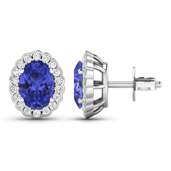 1.53 Carat Genuine Tanzanite and White Diamond 14K White Gold Earrings