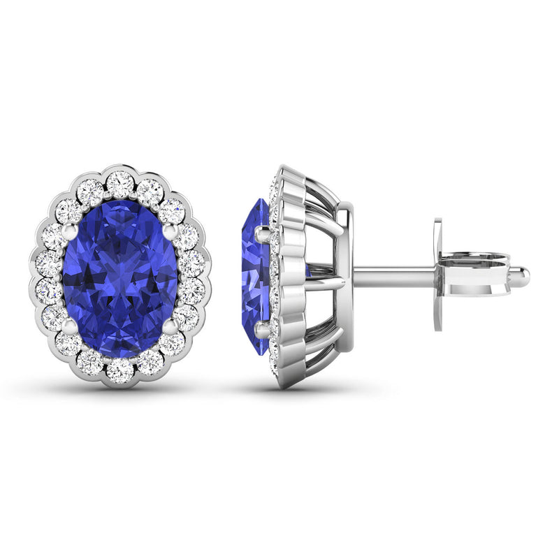 1.53 Carat Genuine Tanzanite and White Diamond 14K White Gold Earrings