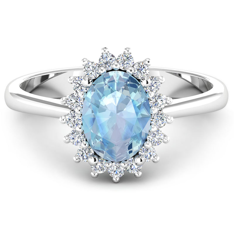 1.62 Carat Genuine Aquamarine and White Diamond 14K White Gold Ring