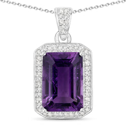 5.37 Carat Genuine Amethyst and White Diamond .925 Sterling Silver Pendant