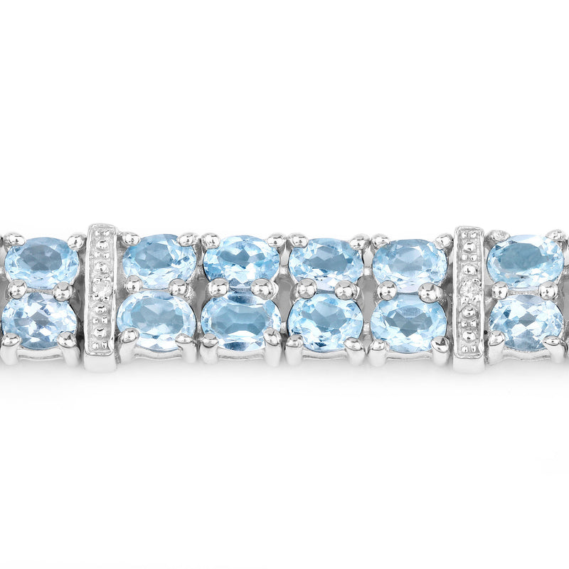 15.25 Carat Genuine Blue Topaz and White Topaz .925 Sterling Silver Bracelet