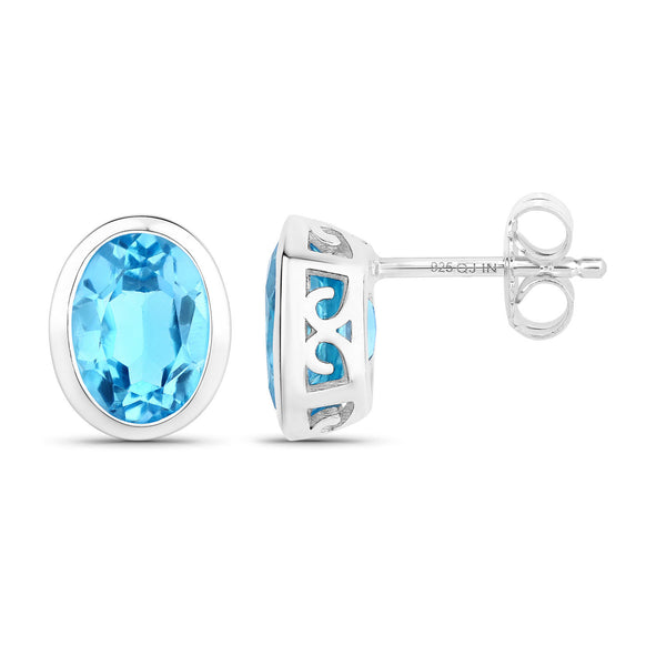 4.00 Carat Genuine Swiss Blue Topaz .925 Sterling Silver Earrings