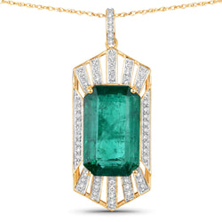 IGI Certified 19.34 Carat Genuine Zambian Emerald and White Diamond 14K Yellow Gold Pendant