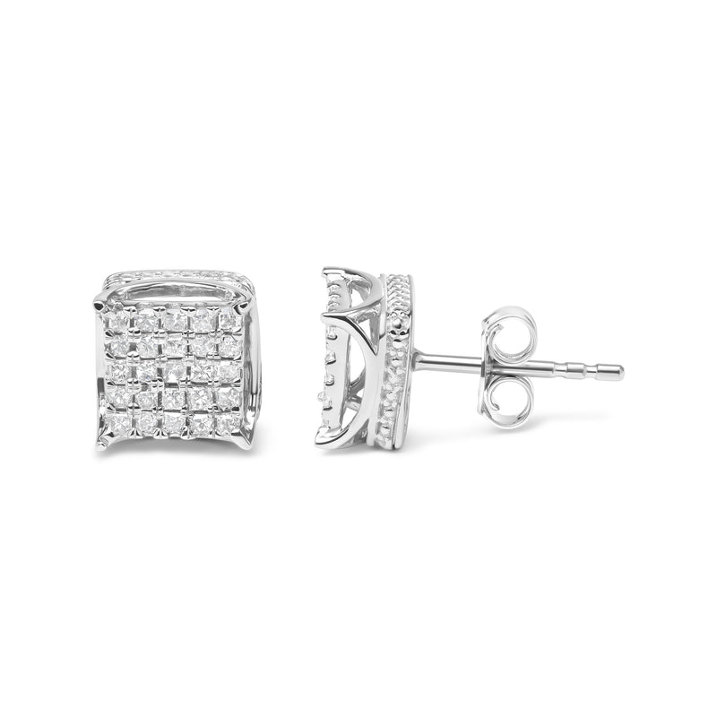 10K White Gold 1/2 Cttw Princess Cut Diamond Square Shaped Multi Stone Stud Earrings (H-I Color, SI1-SI2 Clarity)