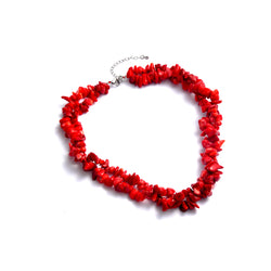 Red Coral Double Strand Chips Necklace & Adjustable Chain