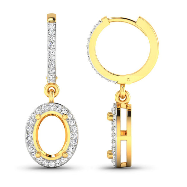 0.32 Carat Genuine White Diamond 14K Yellow Gold Semi Mount Earrings - holds 8x6mm Oval Gemstones