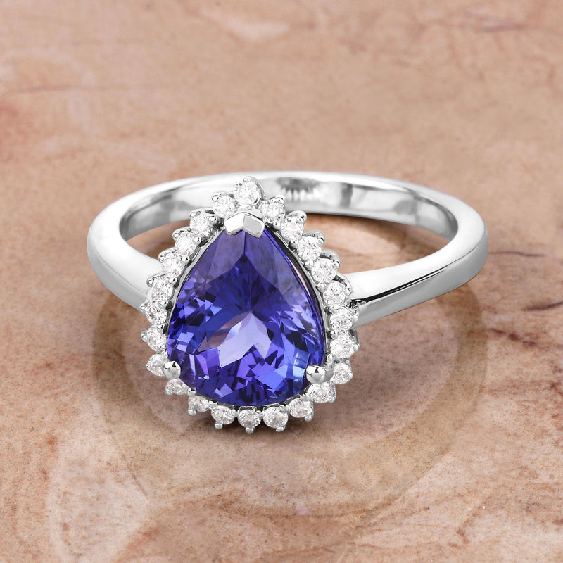 2.84 Carat Genuine Tanzanite and White Diamond 14K White Gold Ring