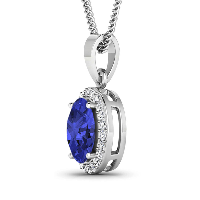 1.92 Carat Genuine Tanzanite and White Diamond 14K White Gold Pendant