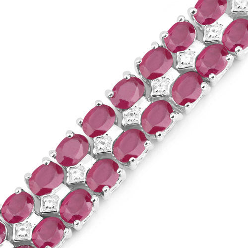 20.03 Carat Glass Filled Ruby and White Topaz .925 Sterling Silver Bracelet