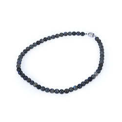 V3 Jewelry 925 Sterling Silver Natural Labradorite Bead Necklace with Magnetic Lock-18" for Women