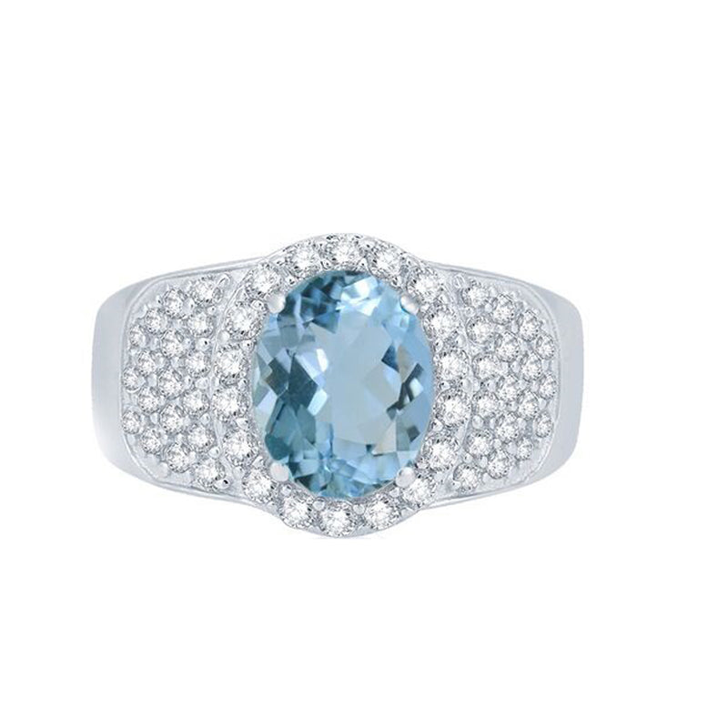 V3 Jewelry 3.50 CT Natural Aquamarine & White Topaz Pavé Halo Ring