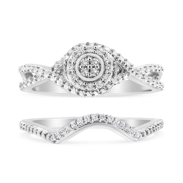 .925 Sterling Silver 1/6 Cttw Diamond Composite Halo and Split Shank Bridal Set Ring and Band  (I-J Color, I3 Clarity) - Size 7