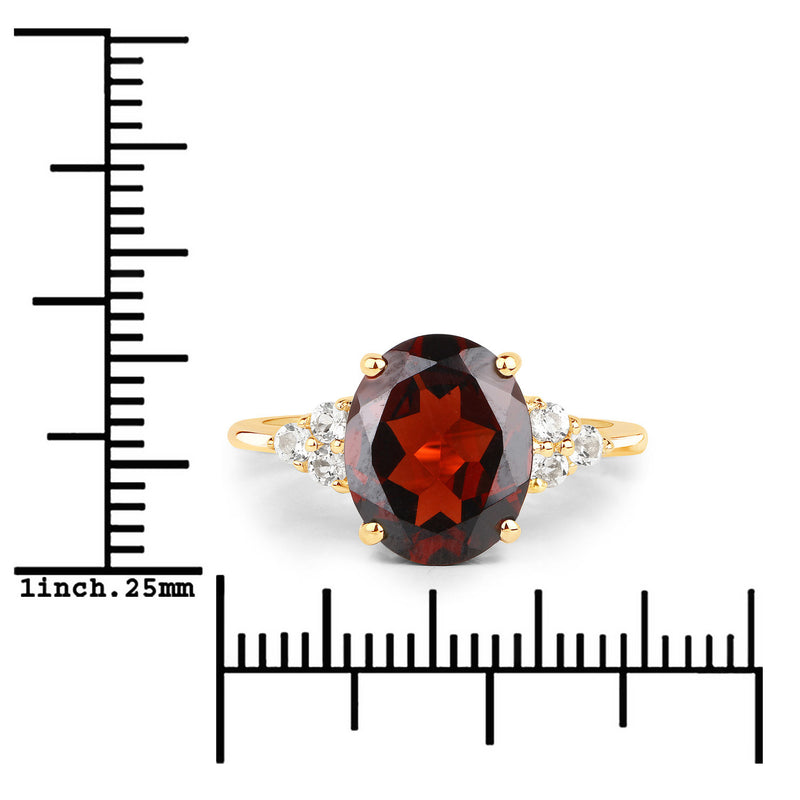 4.14 Carat Genuine Garnet and White Topaz .925 Sterling Silver Ring