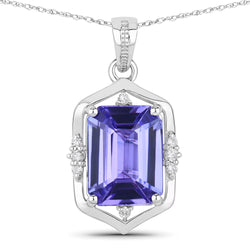 3.56 Carat Genuine Tanzanite and White Diamond 14K White Gold Pendant