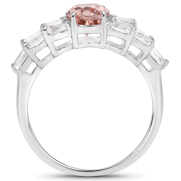 2.08 Carat Genuine Morganite and White Topaz .925 Sterling Silver Ring