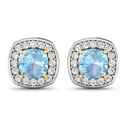 1.95 Carat Genuine Aquamarine and White Diamond 14K Yellow Gold Earrings