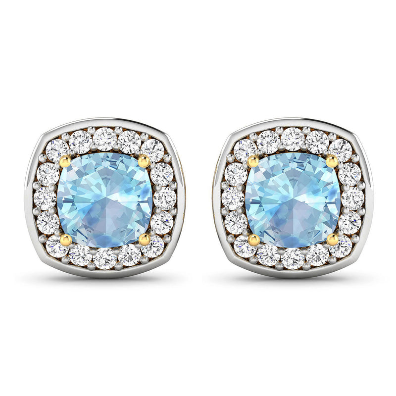 1.95 Carat Genuine Aquamarine and White Diamond 14K Yellow Gold Earrings