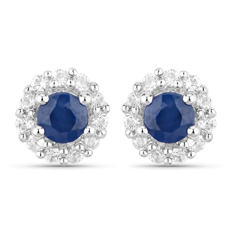 2.17 Carat Genuine Blue Sapphire and White Topaz .925 Sterling Silver Jewelry Set