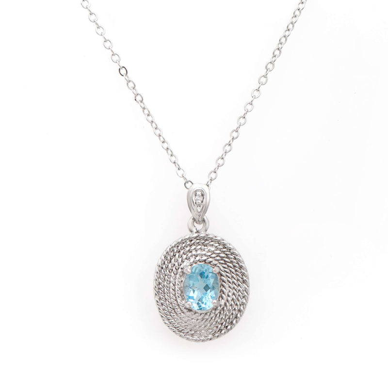 1.32 ctw Blue Topaz & Diamonds Rhodium Plated Designer Pendant 18 in