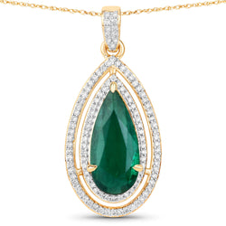 IGI Certified 2.17 Carat Genuine Zambian Emerald and White Diamond 14K Yellow Gold Pendant