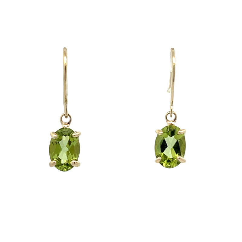 Genuine 1.36ct Peridot Dangle Earrings 10KT Yellow Gold