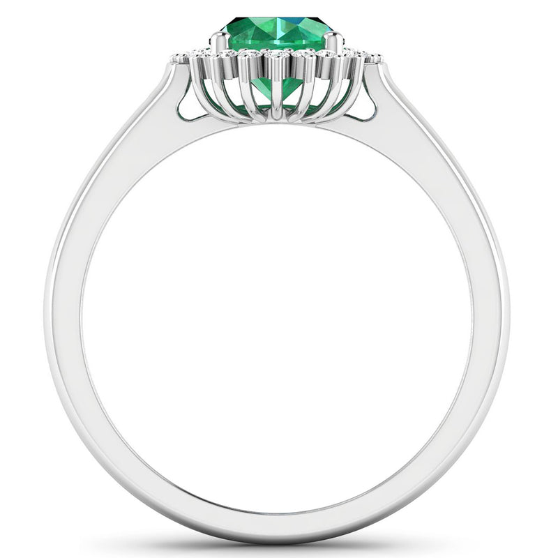 1.31 Carat Genuine Zambian Emerald and White Diamond 14K White Gold Ring