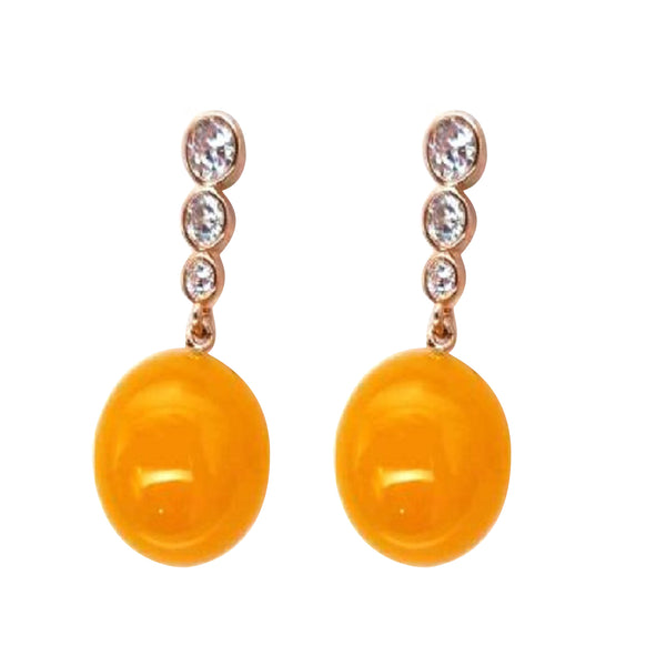 Gold Over Brass Yellow Amber Earring with Cubic Zirconia Dangling Earring