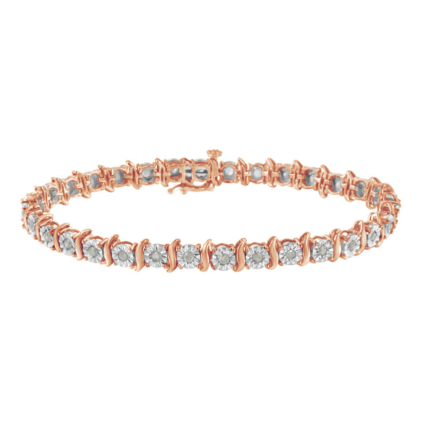 Two-Tone 10K Yellow Gold over .925 Sterling Silver 1.0 Cttw Diamond S-Curve Link Miracle-Set Tennis Bracelet (I-J Color, I3 Clarity) - 7"