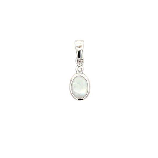 Genuine Opal Diamond Fashion Pendants 10KT White Gold