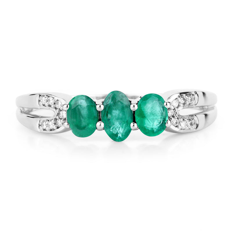 0.53 Carat Genuine Zambian Emerald and White Diamond 14K White Gold Ring