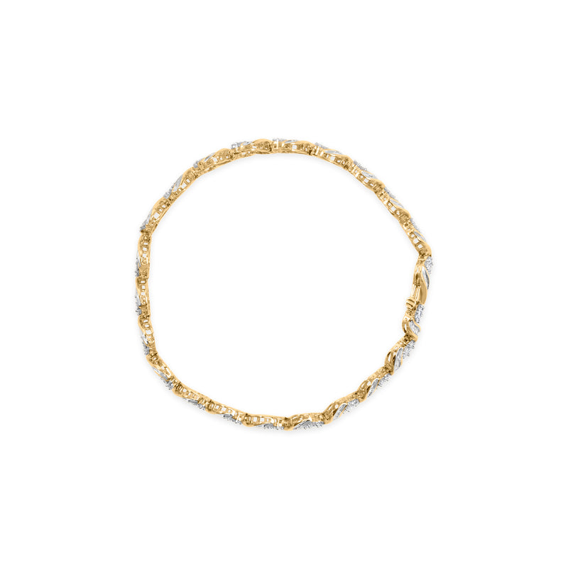 10k Yellow Gold 3.00 Cttw Round-Cut and Baguette-Cut Diamond Floral Link 7.50" Bracelet (J-K Color, I1-I2 Clarity)