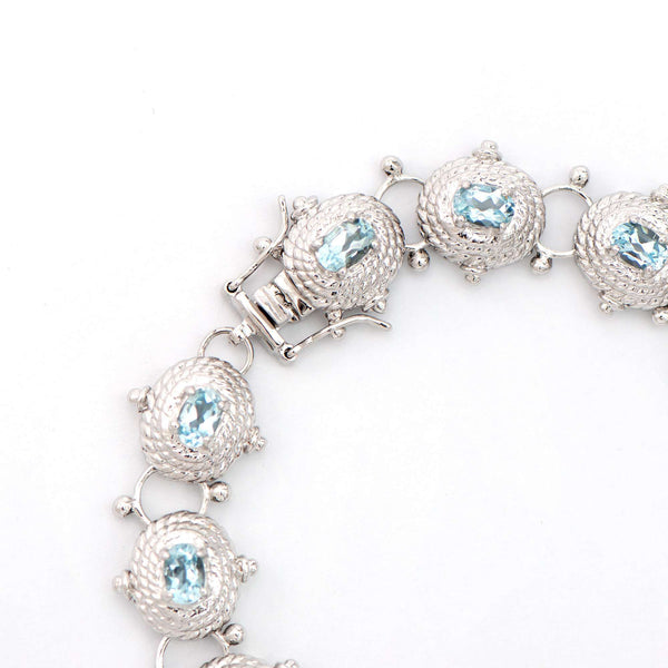 6.55 ctw Blue Topaz Antique Style Rhodium Plated Designer Bracelet 8 in