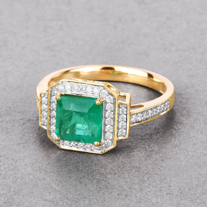 IGI Certified 1.97 Carat Genuine Zambian Emerald and White Diamond 14K Yellow Gold Ring