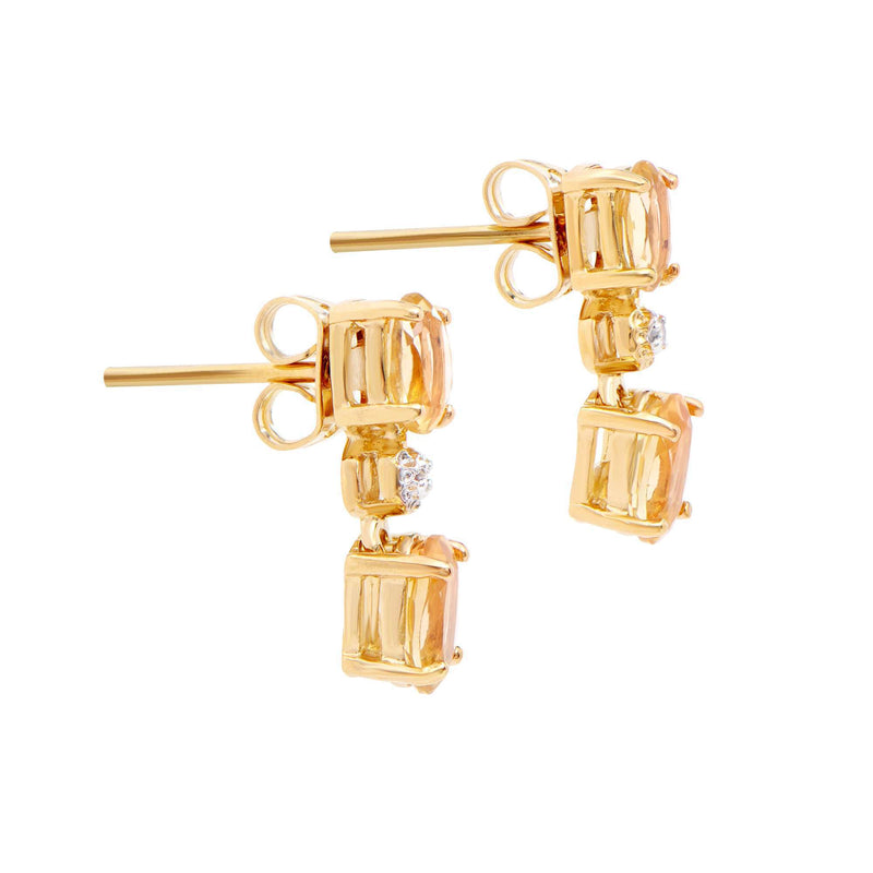 2.22 ctw Citrine & Diamonds 18K Gold Plated Designer Earrings