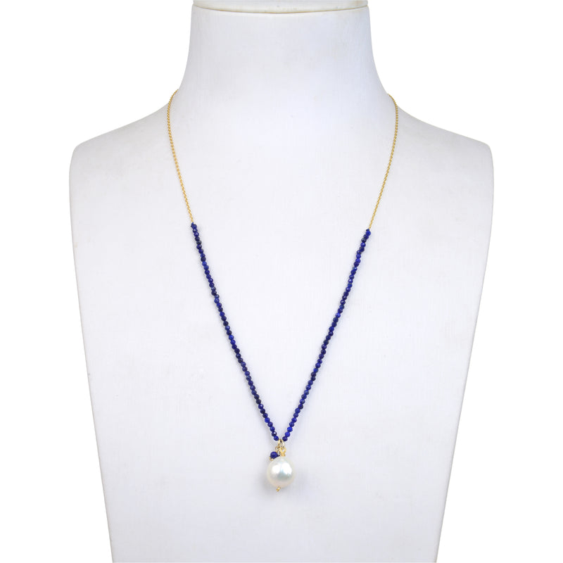 V3 Jewelry Lapis and Freshwater Pearl 18k Gold-Plated Beaded Adjustable Necklace