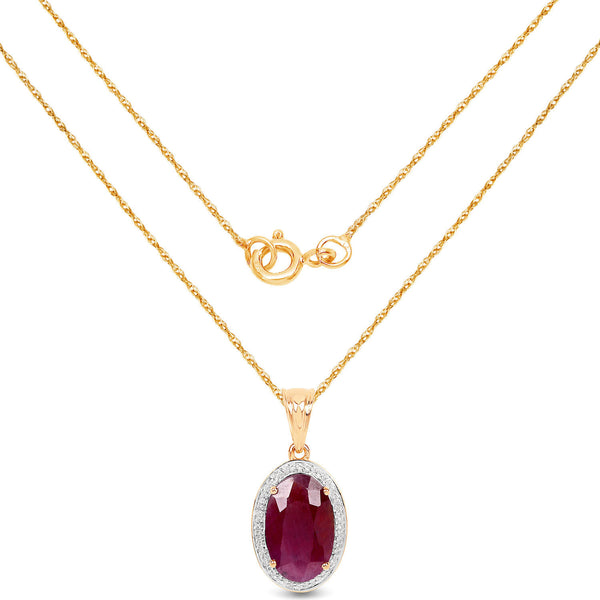 6.40 Carat Genuine Ruby and White Diamond 14K Yellow Gold Pendant