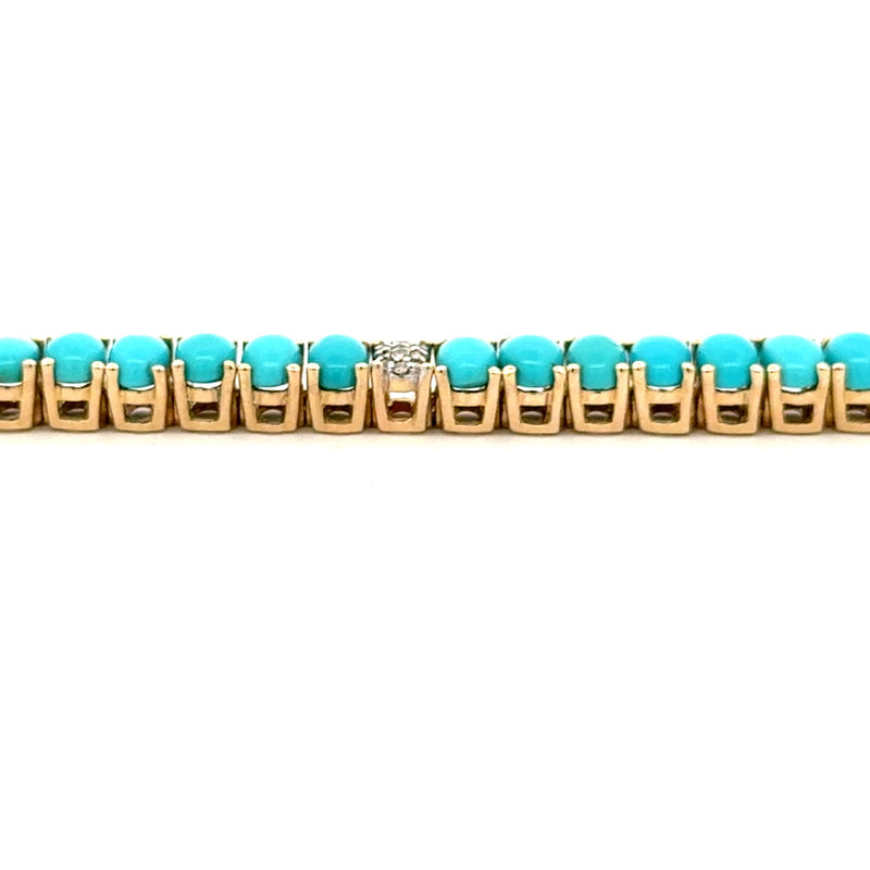 Turquoise Diamond Tennis Bracelet 14KT Yellow Gold